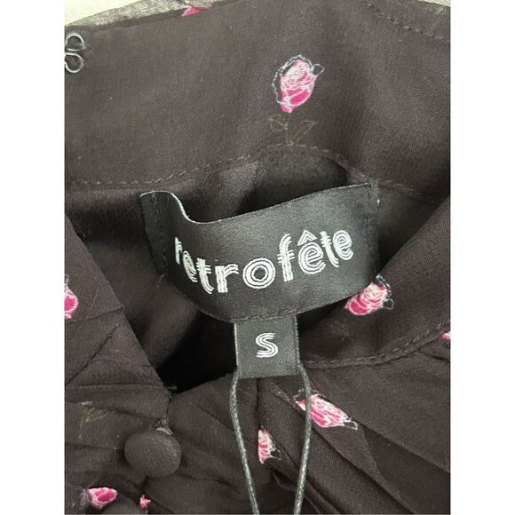 Retrofête Calla Ruched Silk-Chiffon Mini Dress Black Rose Women's Size Small - Picture 9 of 11